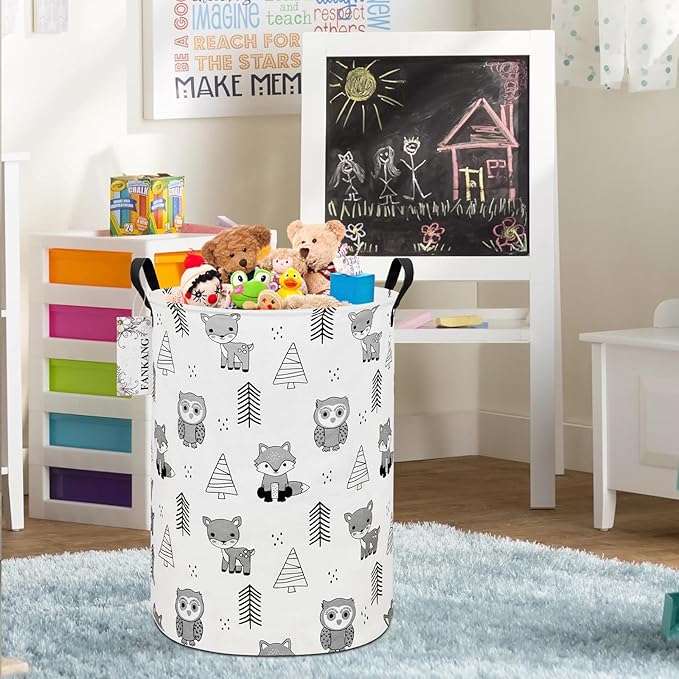 Storage Basket, Nursery Hamper Canvas Laundry Basket Foldable with Waterproof PE Coating Large Storage Baskets for Kids Boys and Girls, Office, Bedroom, Clothes,Toys(Animal)