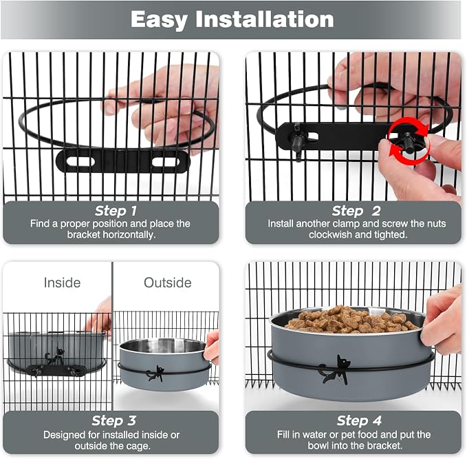 Dog Crate Bowls Hanging No Spill, Set of 2 Dog Crate Water Bowl, Mountable Stainless Steel Pet Cage Accessories Feeder Crate Water Food Dish Coop Cup for Cat Puppy Bunny Guinea Pig Ferret