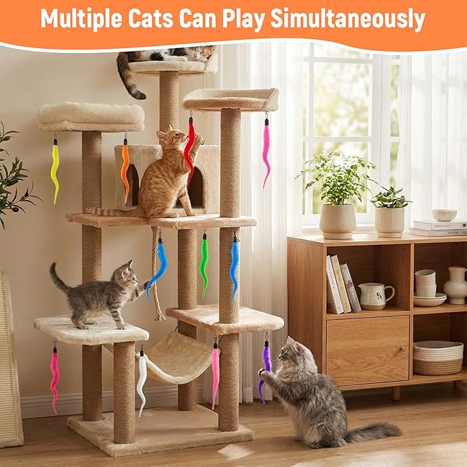 20Pcs Cat Worm Toy, Cat Wand Attachment Refill Cats Teaser Toys Feather Toy Attachments Replacements, Interactive Kittens Toys for Indoor and Ourdoor