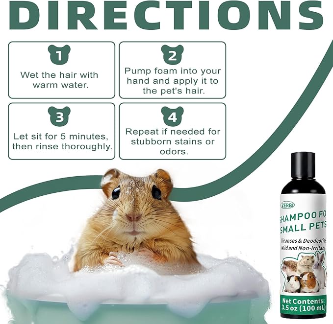 Guinea Pig Shampoo 3.5 oz - Gentle Shampoo for Small Pets Including Ferrets, Rabbits, Hedgehogs, Hamsters & Sugar Gliders - Hypoallergenic, Fragrance-Free, Soothes Itchy Skin & Removes Odors