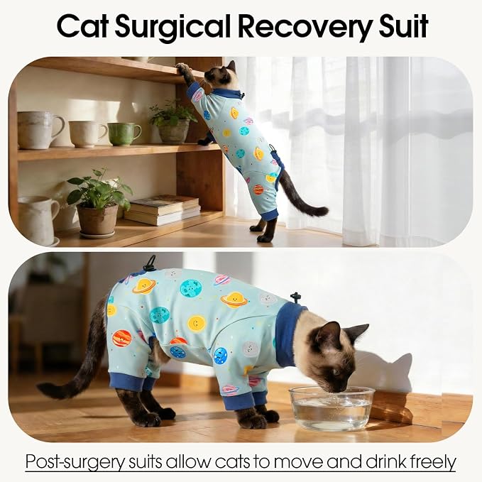 DENTRUN Cat Clothes for Hair Control with Hair Sticky Fabric - Soft Recovery Suit & Breathable Lint-Resistant Cat Sweater for Cats Only, Kitten Onesie Pajamas, XL, Deep Blue