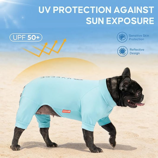 KYEESE UV Protection Dog Shirt, UPF 50+ Cooling Summer Jumpsuit for Small Dogs, Breathable Reflective Shedding Control Dog Sun Shirts, Quick-Dry Dogs Onesie Pet Clothes, Blue, L