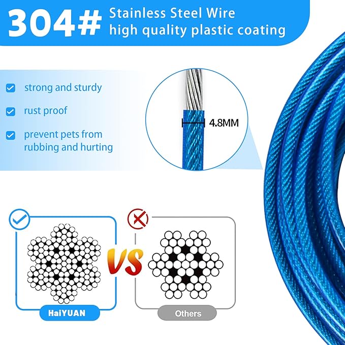 Dog Tie Out Cable 10/15/20/25/30/50 FT Dog Runner for Yard Steel Wire Dog Cable with Durable Superior Clips Blue Dog Chains for Outside Dog Lead for Large Dogs Up to 165 lbs