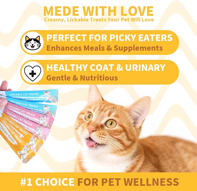 High-Meat Lickable Cat Treats Variety Pack – Real Chicken & Seafood – Smooth Creamy Purée – Grain-Free – (15g Each) (12 Tubes)