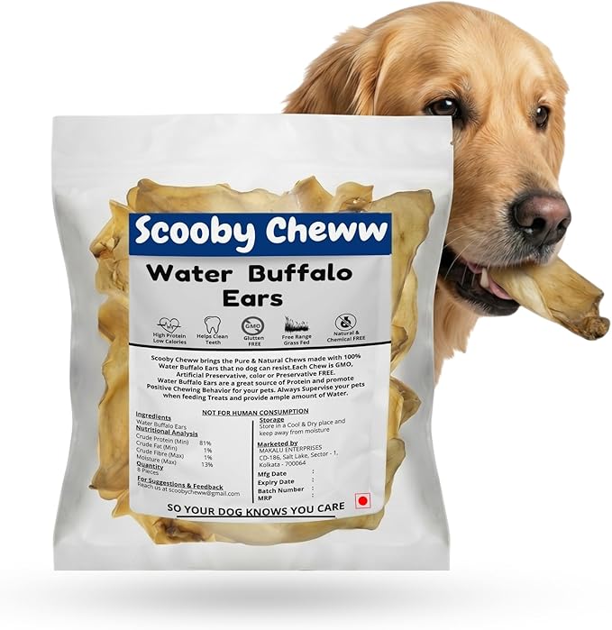 100% Natural Pet Treats 12 Pack Grass Fed Water Buffalo Ears for Dog | High Protein Beef Cow Ears for Dogs Safe Rawhide Dog Treat Suitable for Small, Medium & Large Breeds Dogs Chews