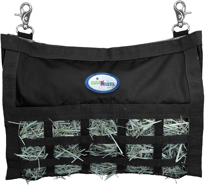 Rabbit & Guinea Pig Hay Bag Feeder with Super Tough Bottom® Design | Large 15" x 11" x 3" Hanging Hay Feeder | Organized Feeding | Made in USA Design (Black, Large 15" x 11" x 3")