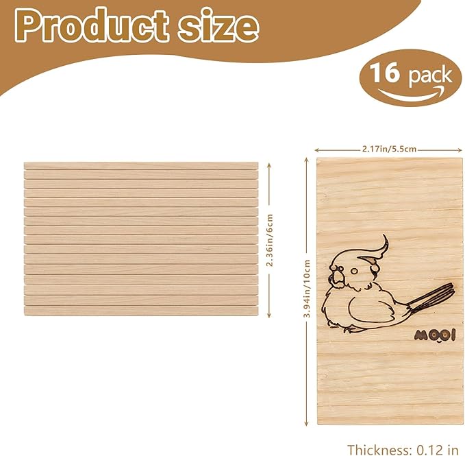 16 Pack Natural Balsa Wood Bird Chew Toys - World's Softest Wood, Safe Chewing Toys for Parakeets, Cockatiels, Lovebirds & Small Medium Birds. (Large)