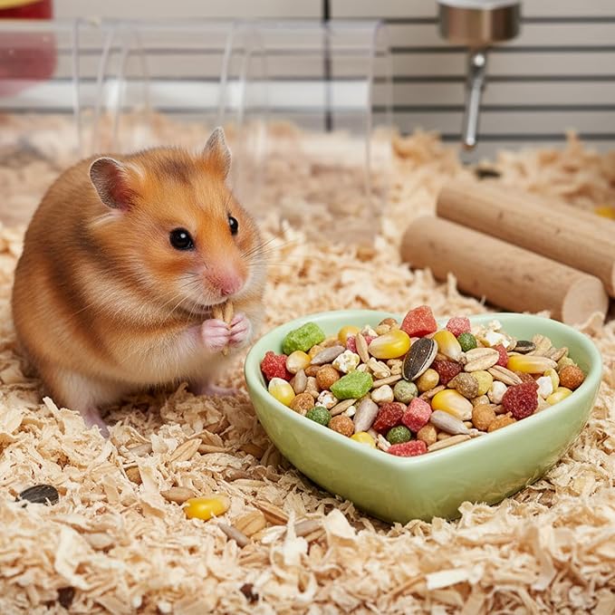 2 PCS Hamster Ceramic Food Bowl, Anti-Turning Heart Hamsters Food Water Dish, Ceramic Pet Bowls for Guinea Pig Gerbil Hedgehog Rat Rodent Bunny Parrots (Green, Blue)