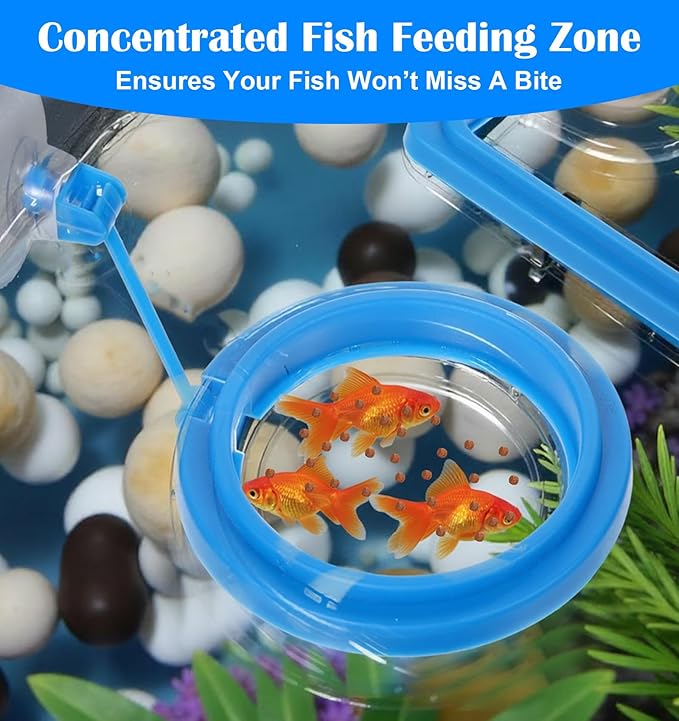 4 Pack Fish Feeding Ring, Aquarium Betta Feeding Ring for Fish Tank, Goldfish, Guppy, Turtle, Suction Included(Blue, 2 Round & 2 Square)