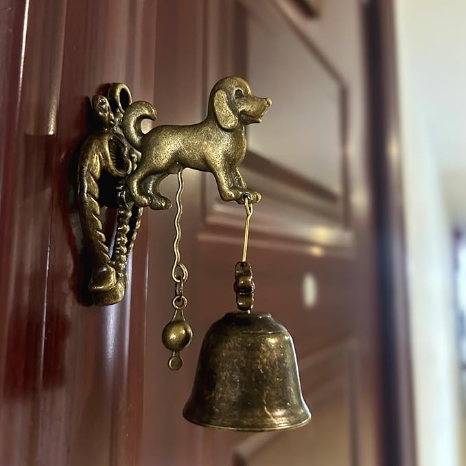 Vintage Metal Doorbell Animal Figure Decorative Doorbell Dog Shape Decoration Hanging Bell for Yard or Garden Decorative Retro Style Lovely Dog Hand Bell Antique Style Shopkeepers Door Bell