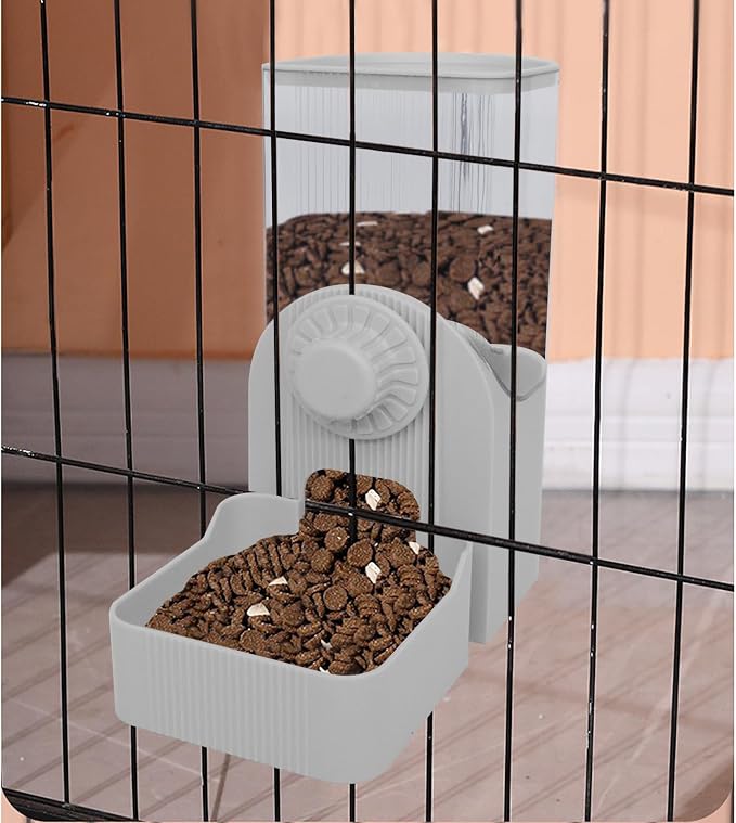 Gray Hanging Automatic Food Water Dispenser,Rabbit Feeder Guinea Pig Water Bottle Food Feeder for Ferret Guinea Pig Rabbit Bunny Cage Accessories,500ml/1600ml