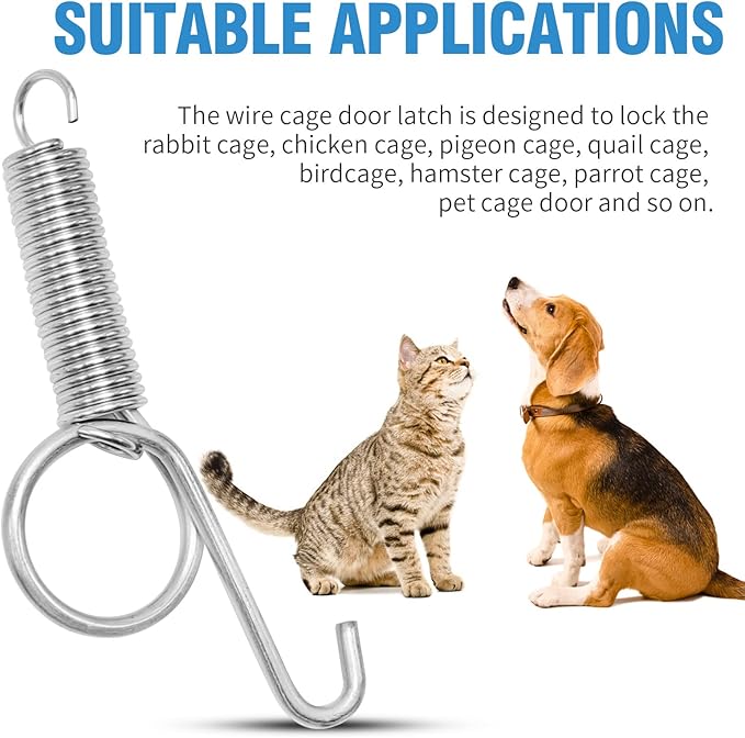 Anxingo 30 Pcs Spring Cage Latch Door Spring Hook Metal Finger for Fixing Rabbit, Dog, Cat, Birds,Rodents, Guinea Pig, Hamster, Parrot Hedgehog Cage Door