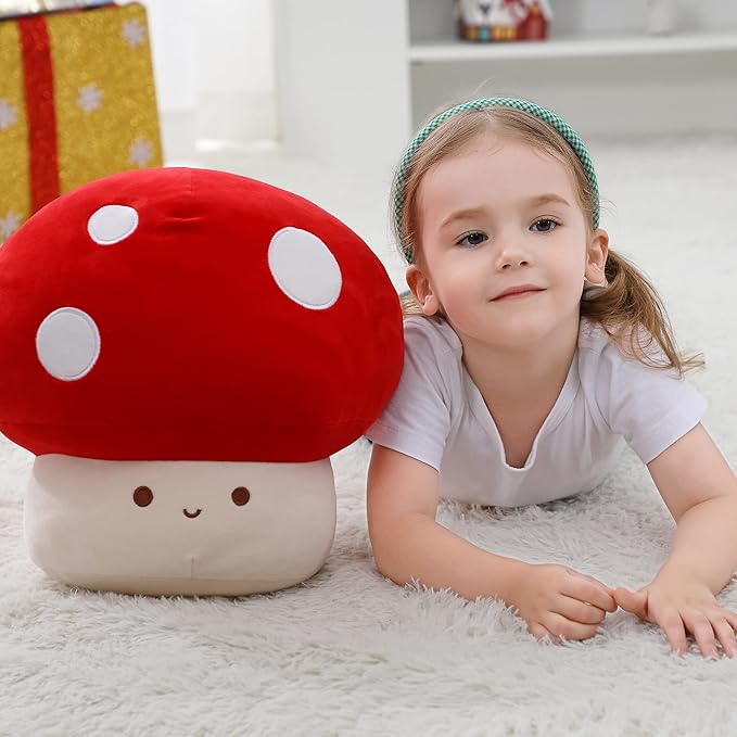 WeBingo Mushroom Plush Pillow, 9 Inch Cute Large Mushroom Decor Stuffed Animal Plushies Stuffy for Girl Boy Kid Adult, Giant Big Jumbo Soft Toy Gift for Birthday Christmas Valentine's Day