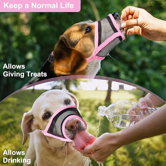 LUCKYPAW Dog Muzzle, Mesh Muzzle for Large Medium Dogs, Soft Mouth Cover to Prevent Biting Chewing, Drinkable Breathable Adjustable Puppy Mouth Guard(XXL, Pink)
