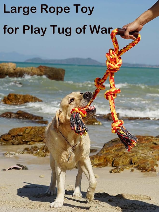 Large Dog Rope Toys for Aggressive Chewers Pitbull Tug of War Interactive Heavy Duty Outdoor Medium Large Breed XL Dog Chew Rope Strong Durable Dog Tug Toys Tough Pull Rope with Handle