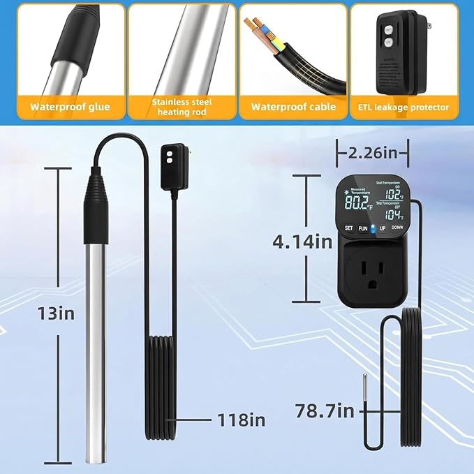 120V 1800W Immersion Electric Water Heater,Submersible Water Heater with Thermostat & GFCI . Suitable for Sinks, Bathtubs, Washbasins, Small Swimming Pools, Water Storage Tanks, Hot Tubs and Buckets