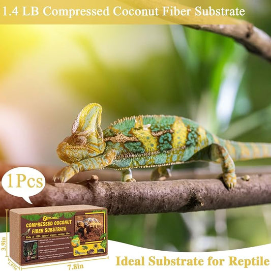 ZeeDix 1 Pack Coconut Fiber Substrate, 100% Organic Coconut Husk Coco Coir Brick Terrarium Bedding for Reptiles, Tortoise, Bearded Dragon, Leopard Gecko, Snake, Hermit Crabs, Frogs, Tarantula