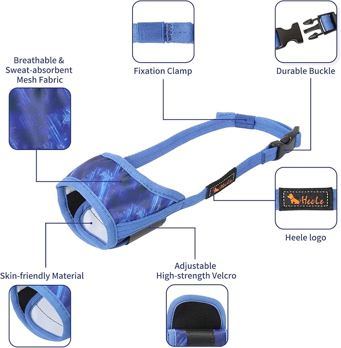HEELE Dog Muzzle,Soft Nylon Muzzle Anti Biting Barking Chewing,Air Mesh Breathable Drinkable Adjustable Loop Pets Muzzle for Small Medium Large Dogs 4 Colors 4 Sizes (P-Sky Blue, M)