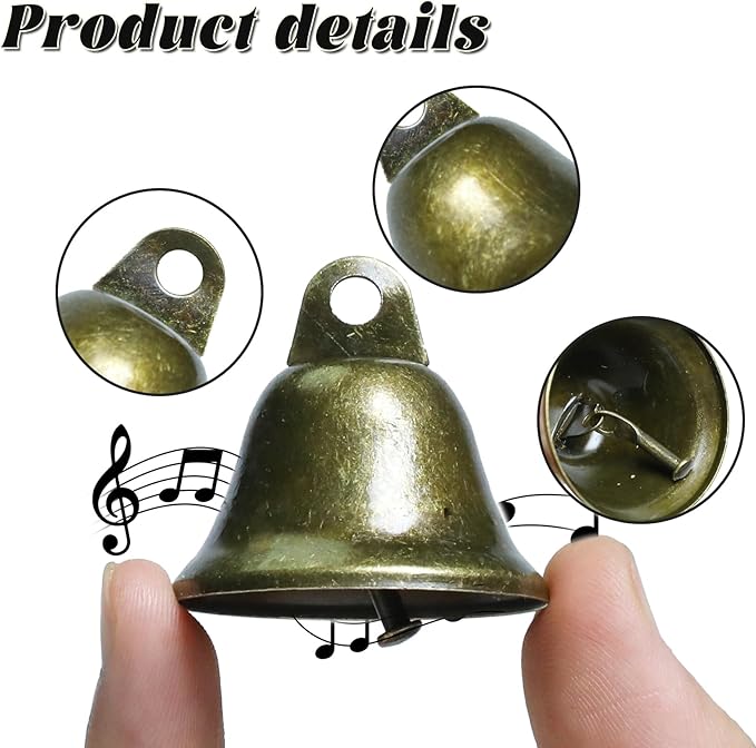40 Pcs Craft Bells, 1.7" X 1.5" Small Brass Vintage Bells for Christmas Decoration, Wind Chimes Housebreaking Making Dog Potty Training Doorbell Wedding Decor DIY Crafts