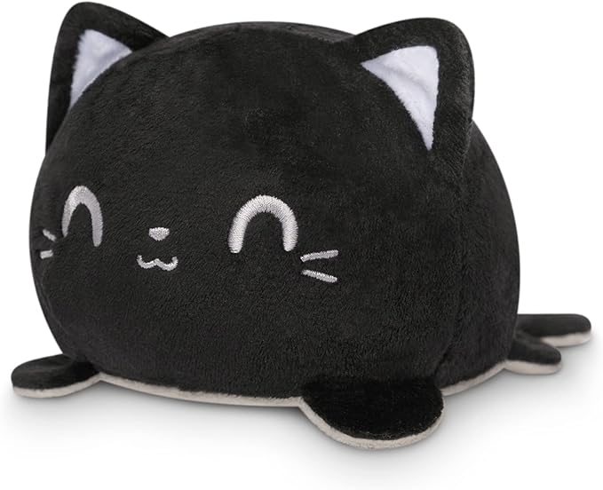 TeeTurtle Reversible Cat Plushie 4-Inch Gray + Black Two-Sided Flip Plush Toy with Embroidered Details - Cute Mini Collectible Plush for Kids, Teens, and Adults