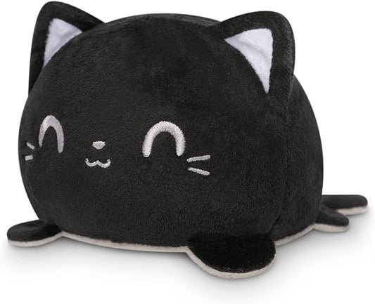 TeeTurtle Reversible Cat Plushie 4-Inch Gray + Black Two-Sided Flip Plush Toy with Embroidered Details - Cute Mini Collectible Plush for Kids, Teens, and Adults