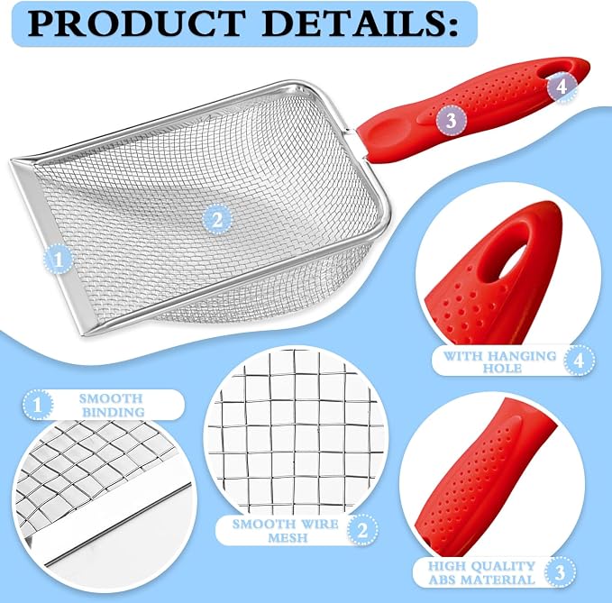 Beach Mesh Shovel, Shark Tooth Sifter Dipper for Shell Collecting, Kids Filter Sand Scooper for Picking Up Shells - Beach Snow Toys for Kids (Red)