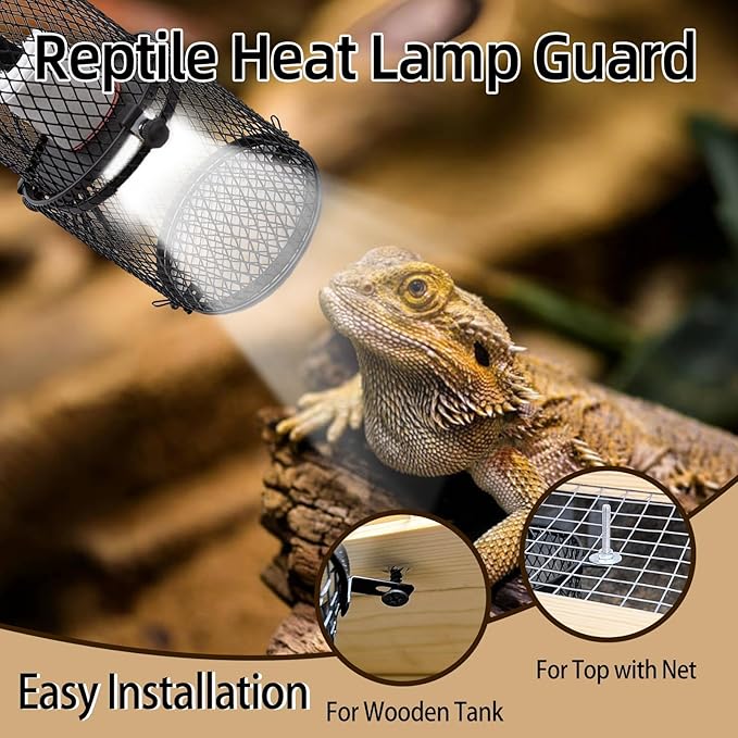 kathson 2 PCS Retractable Reptile Heat Lamp Guard,Reptile Anti-Scald Mesh Cage Guard Lampshade,Ceramic Heat Emitter Heat Lamp Shade Fixture for Snake Lizard Turtle Frog,Without Bulb