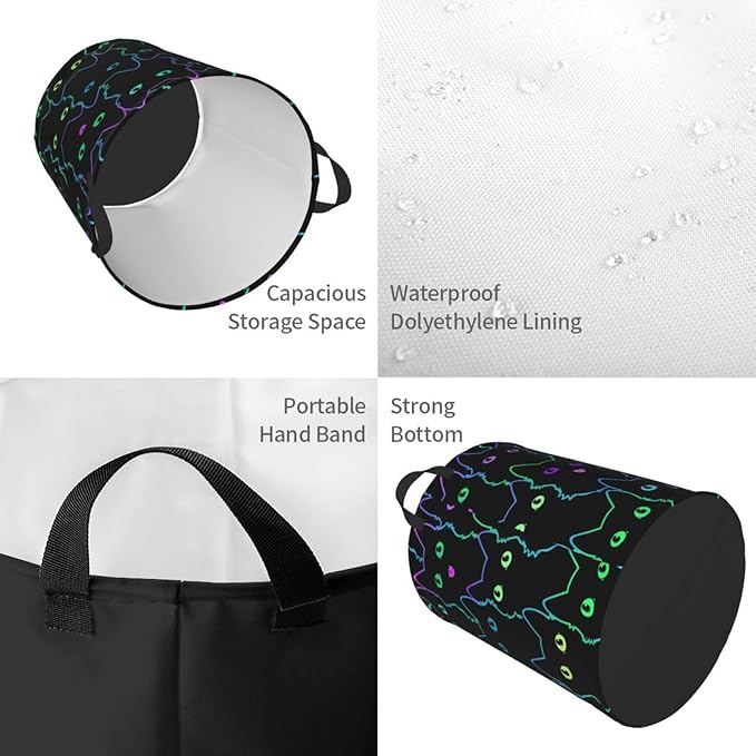 Funny Black Cats Round Laundry Hamper Cute Cat Silhouettes Storage Basket Toys Clothes Organizer Bin For Home Bathroom Bedroom Dorm Nursery, 62l