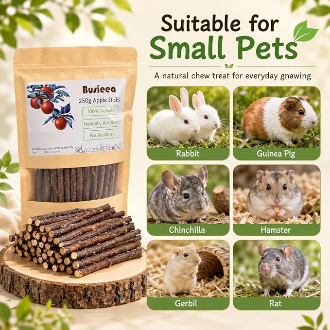 Premium Natural Apple Sticks - 250g/8.82 OZ Molar Chew Treats for Rabbits Chinchillas Guinea Pigs Hamsters Small Animals