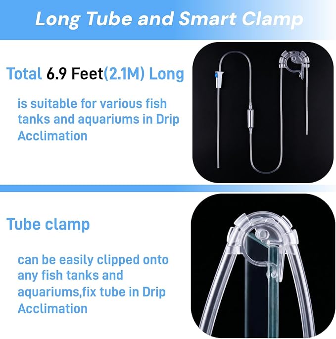 Drip Acclimation Kit for Saltwater and Freshwater Aquariums,Fish Tanks,Adjustable Slow Drip System for Shrimp,Marine Fish,Coral,Plants