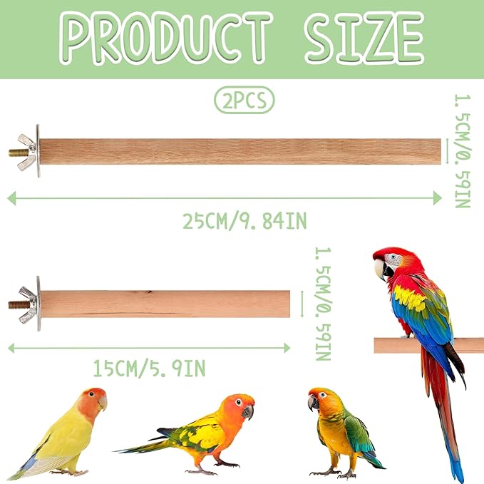 2PCS Natural Wooden Parrot Perch Stand, Wood Bird Perches for Cage with Different Widths Bird Cage Toys Accessories Hanging Multi-Branch Platform for Macaws Parakeets Conures Budgies Finches