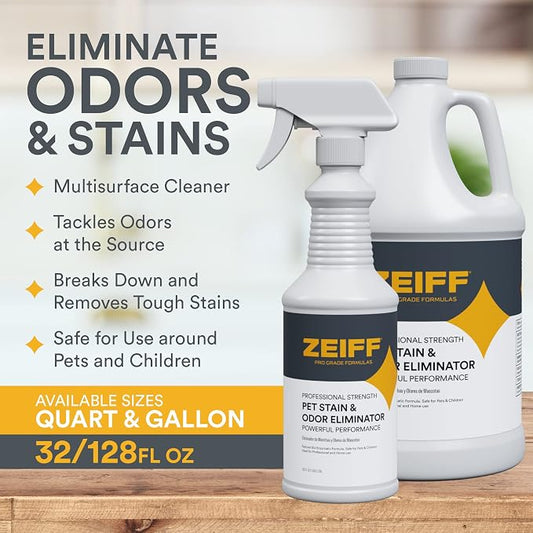 Zeiff Pet Stain and Odor Remover - Pet Odor Eliminator for Home and Professional Use - Carpet Stain Remover - Pet Urine Enzyme Cleaner for Dog and Cat Pee, Feces, and Fluids - 32 oz, 2 Pack
