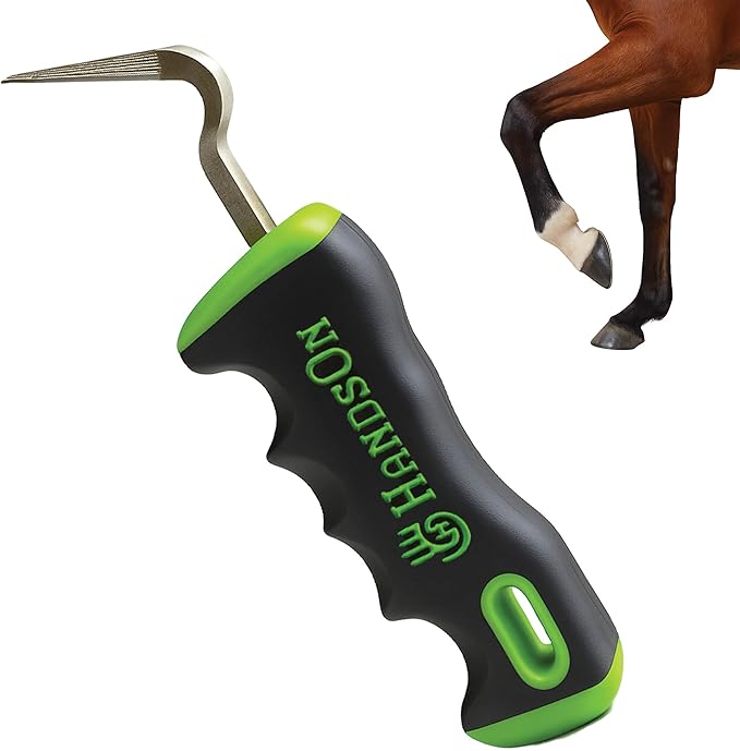 Handson Hoof Pick - Horse Grooming Supplies for Daily Cleaning & Maintenance - Metal Pick w/Hoof Filer for Horses - Ergonomic Grip