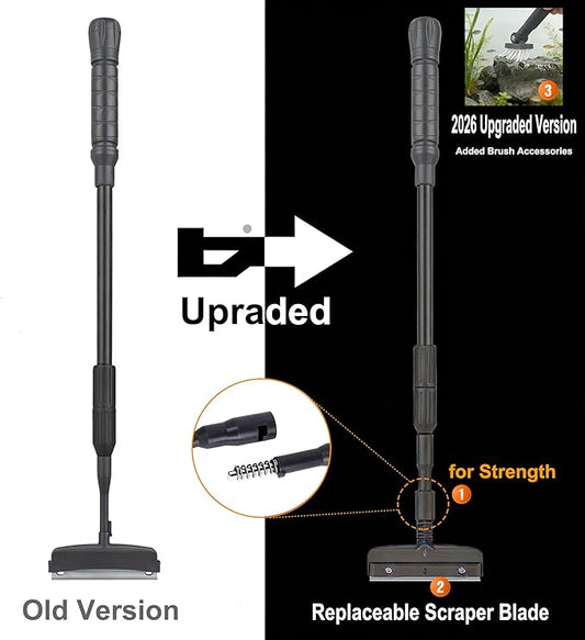 Carefree Fish 6IN1+1 (2026 New Upgrade Edition) Aquarium Cleaning Tools Long Handle Adjustable Length 20~36Inches Fish Tank Cleaner Kit Algae Scraper Scrubber Brushes Set
