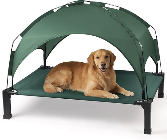 Heeyoo Elevated Dog Bed with Removable Canopy, Portable Dog Cot with Sun Protection Shade Tent, Raised Pet Cooling Cot Bed for Dogs, 51in