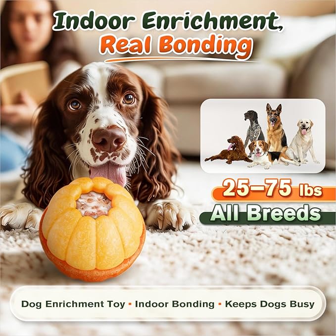 KADTC 3-in-1 Dog Frozen Treat Ball, Large Size, No-Transfer Fill & Freeze Lick Cup, Treat Dispenser & Tough Chew Toy, Long-Lasting Enrichment Toy for Dogs, Orange-Shaped