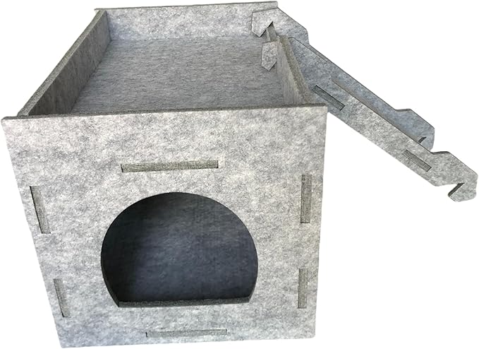 Guinea Pig Felt Hideout & House with Ramp Easy to Assemble Small Animal Sturdy Hut Habitats Decor for Piggies Chinchilla Rat Playing Hiding (Grey)