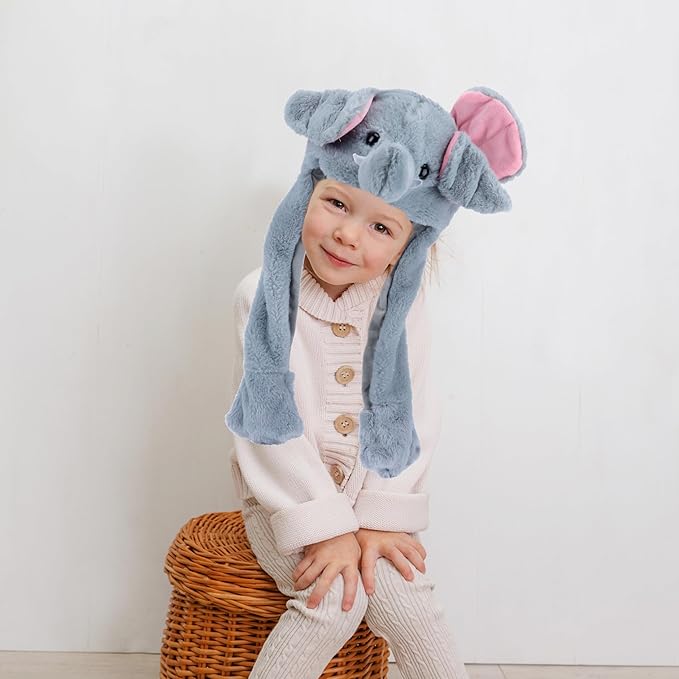 Bubblepompom Animal Hat with Ears Moving Jumping Pop Up Beating Hat Plush Holiday Cosplay Dress Up Funny Gift for Kids