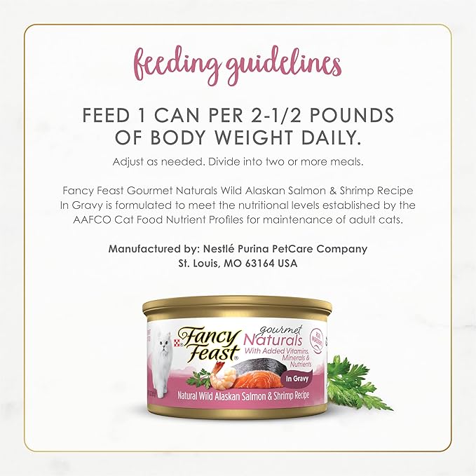 Purina Fancy Feast Wet Cat Food Gourmet Naturals Wild Alaskan Salmon and Shrimp Recipe in Wet Cat Food Gravy - (Pack of 12) 3 oz. Cans