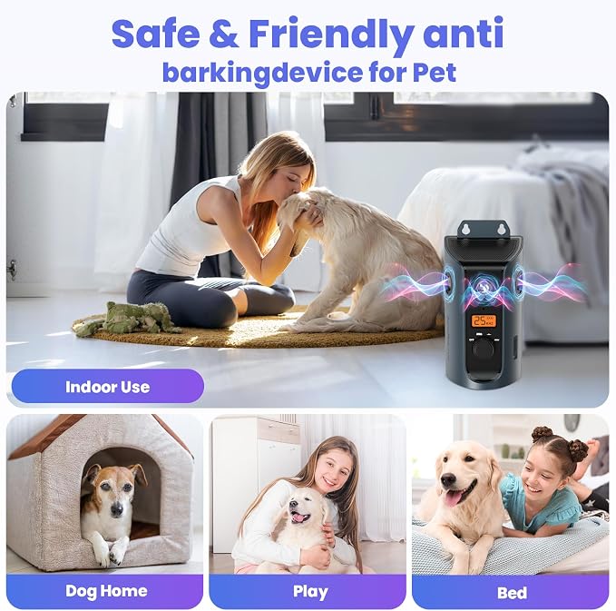 Anti Barking Device, 50FT Solar Charging Dog Barking Deterrent Device, Tri-Directional Ultrasonic Stop Dog Barking Device, Barking Control Device for Indoor Outdoor | Solar Charging Tri-Directional Ultrasonic