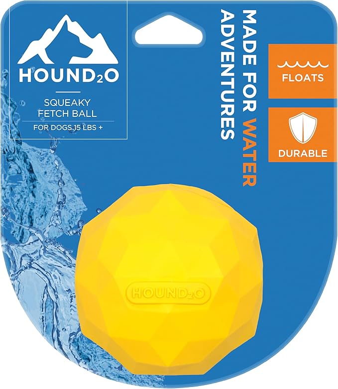 Dog Toys | Squeaky Fetch Ball for Dogs | Bright Yellow Floating Outdoor Dog Ball with Squeaker