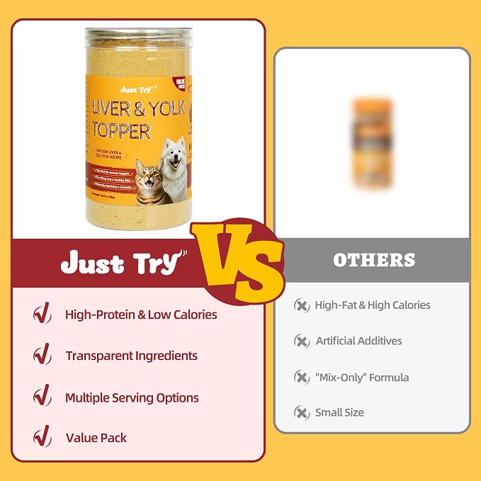 Just Try 10.58 OZ Chicken Liver & Egg Yolk Sprinkles Dog and Cat Food Toppers Mixers with Freeze Dried Egg Yolk, High Protein & Iron Support