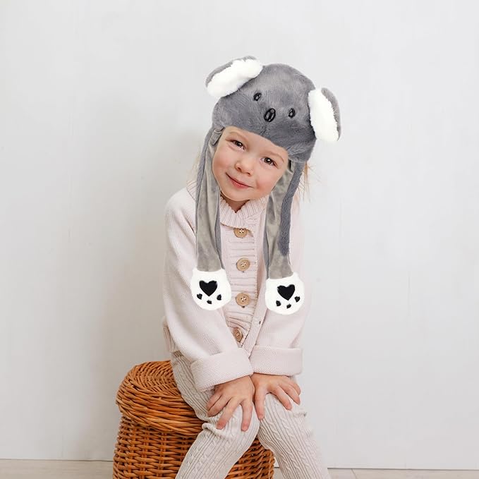 Bubblepompom Animal Hat with Ears Moving Jumping Pop Up Beating Hat Plush Holiday Cosplay Dress Up Funny Gift for Kids