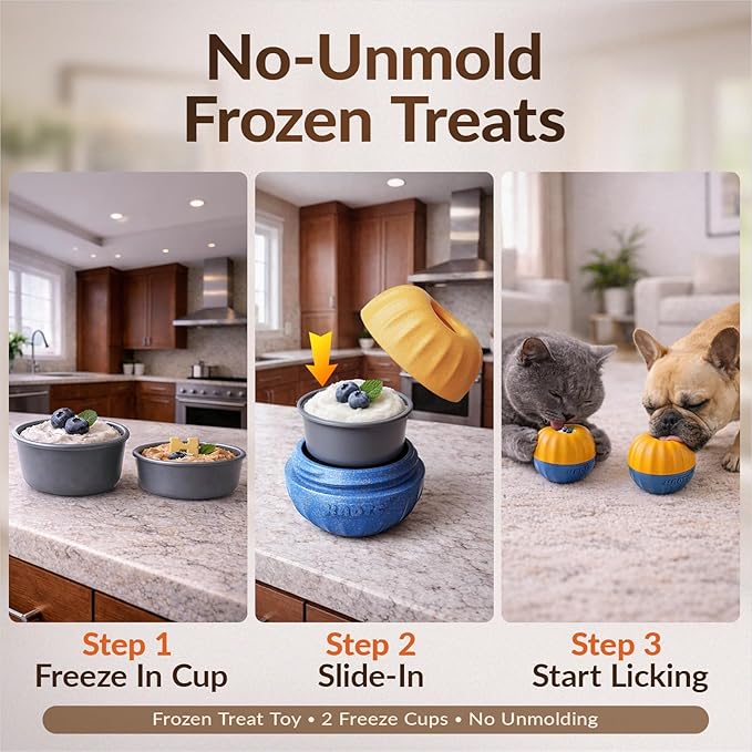 KADTC S Size 3-in-1 FrostLick Frozen Treat Ball & Treat Dispensing & Tough Chew Toy, No-Transfer Fill & Freeze Lick Cup, for Small Pup Mini Dogs and Cats