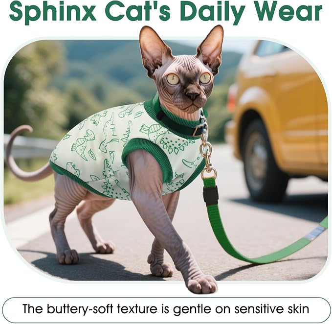 DENTRUN Sleeveless Cat Vest, Dinosaur Print & Ultra-Soft Dralon Fleece | Breathable, ultra-soft Dralon fleece, dinosaur print, sleeveless for freedom, all-season indoor/outdoor wear, XS-XXL sizes