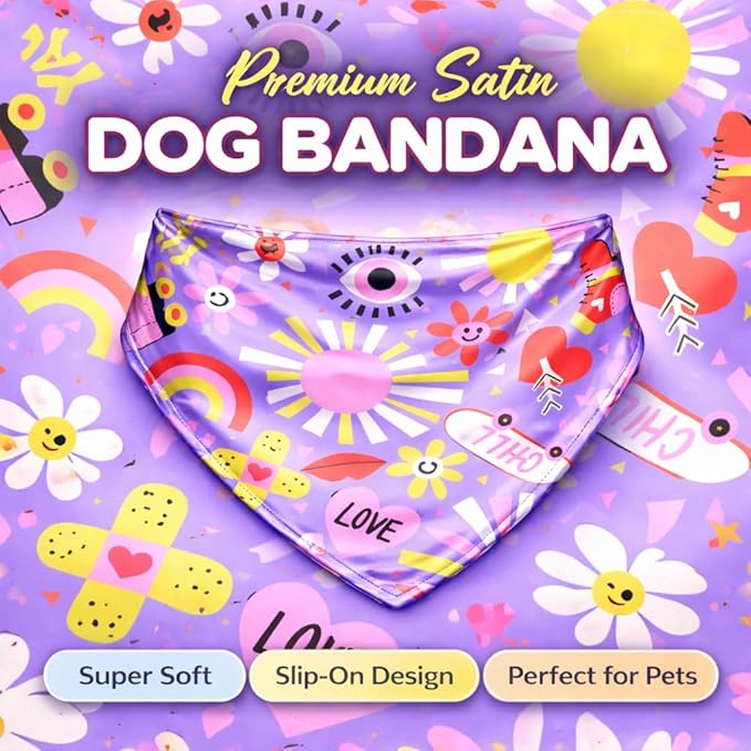 Luxury Satin Dog Bandana – Slip-On Collar Style, Premium Pet Scarf for Medium, Large & XL Dogs – Special Occasion Accessory (Collar Not Included) (Medium - Extra Large, Love n Chill)