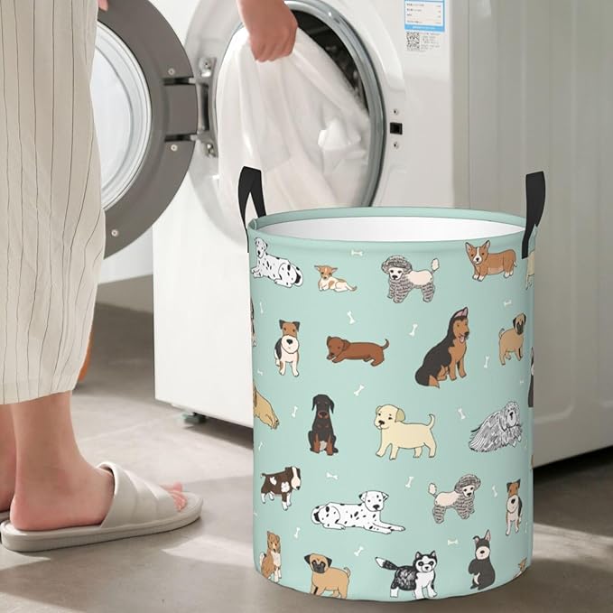Puppy Dog Cute Animals Round Laundry Hamper Storage Basket Toys Clothes Organizer Bin For Home Bathroom Bedroom Dorm Nursery, 38l