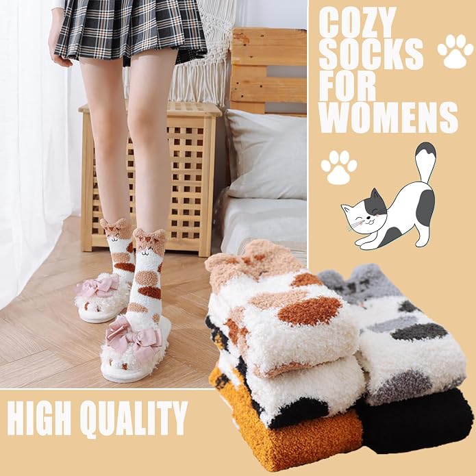 Ginmewrae Women Fuzzy Socks Cozy Soft Fluffy Cute Animal Slipper Socks Sleeping Warm Socks Christmas Gift for Girls