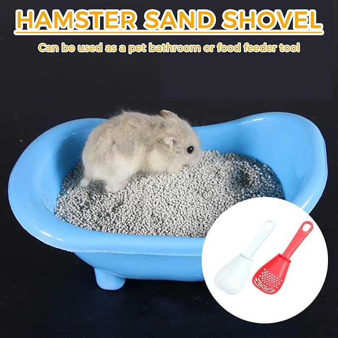 Hamster Sand Bath Scoop for Small Pet, 2Pcs, Red+White | Dust-Free, Odor Control Small Pet Care