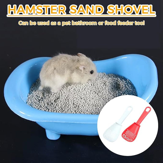 Hamster Sand Bath Scoop for Small Pet, 2Pcs, Red+White | Dust-Free, Odor Control Small Pet Care
